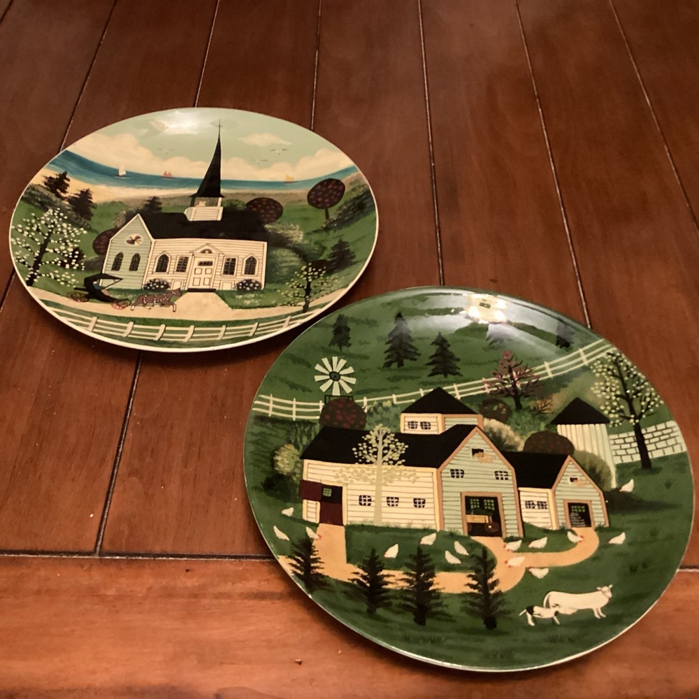PAIR OF HOMESTEAD COLONIAL Decorator Plates 12”.